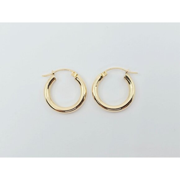Beautiful Small 10K Karat Solid Yellow Gold Designer Tube Hoop Hinged Earrings
